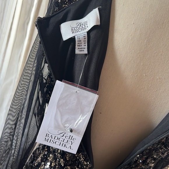 Belle Bagley Mischka Black Sequin Winola Sheath Stretch Evening Dress Size 14 - Picture 5 of 13